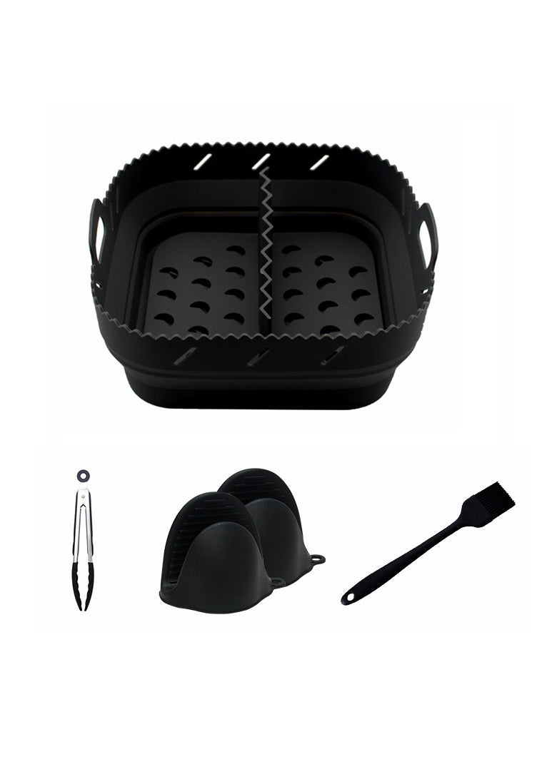 8-Inch Foldable Silicone Air Fryer Accessory Set - Square Baking Pan + Stainless Steel Rack + Cake Mold A versatile kitchen tool for air fryers, this space-saving 8-piece set includes: - Square baking pan - Stainless steel rack - Cake mold - Image 3